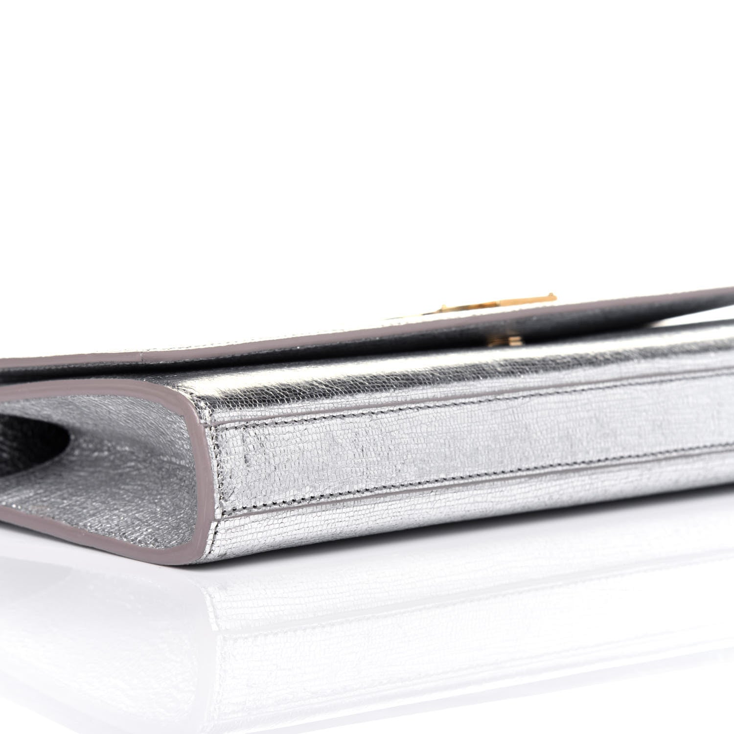 Saint Laurent Textured Metallic Calfskin Classic Monogram Cassandre Clutch Silver 6 of 15
