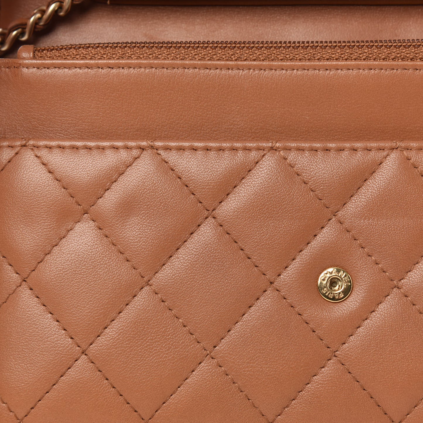 Lambskin Quilted Wallet on Chain WOC Brown