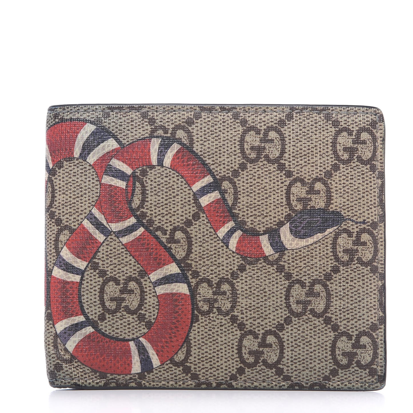 GG Supreme Monogram Selleria Calfskin Kingsnake Nice Bi-Fold Wallet Beige Ebony Multicolor Black