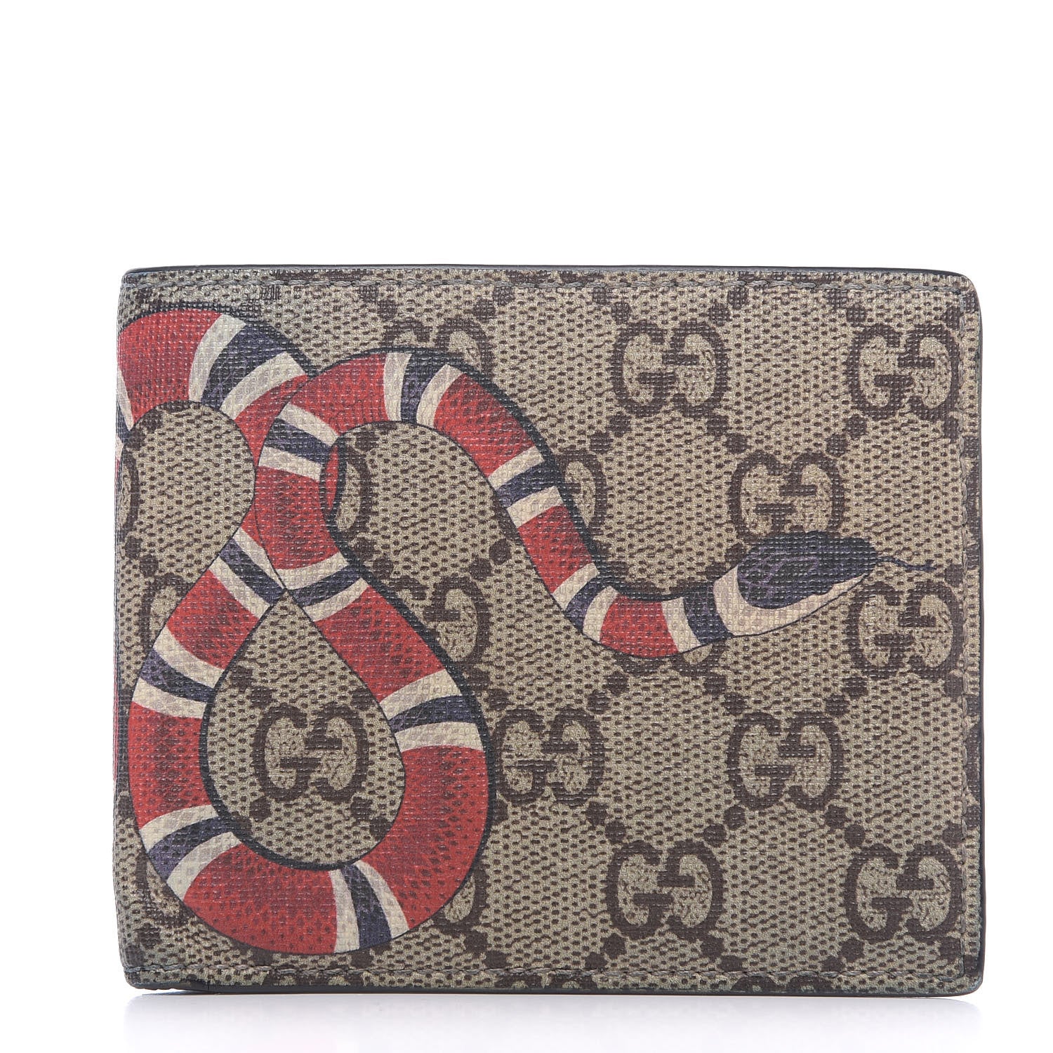Gucci GG Supreme Monogram Selleria Calfskin Kingsnake Nice Bi-Fold Wallet Beige Ebony Multicolor Black 1 of 7