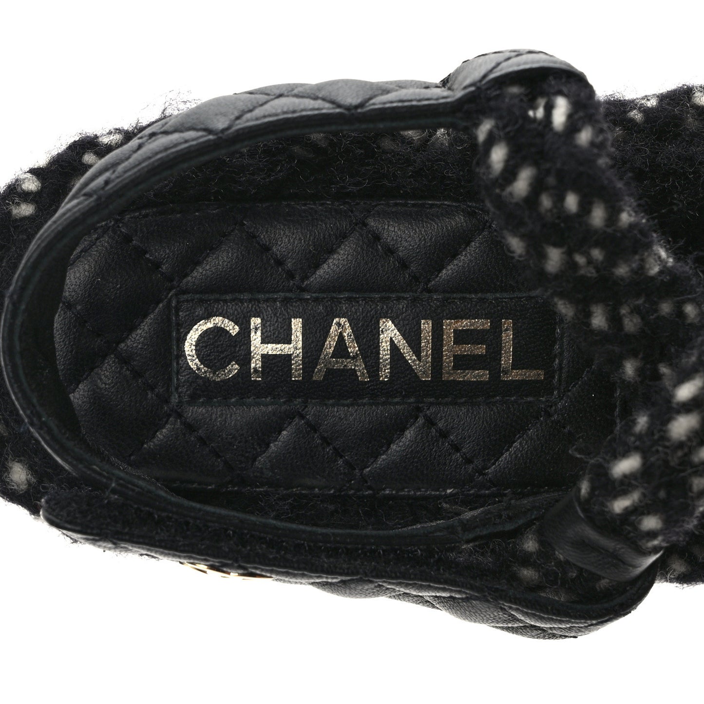 Cord Lambskin Quilted Logo Sandals 38 Black White