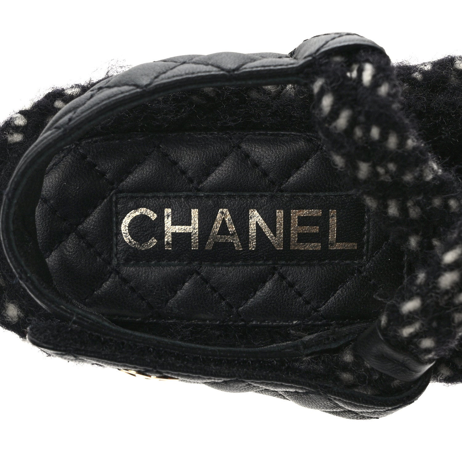 Chanel Cord Lambskin Quilted Logo Sandals 38 Black White 7 of 8