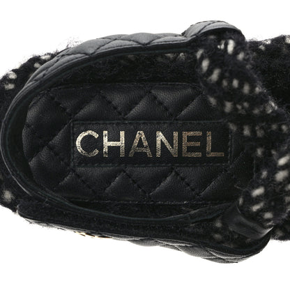 Chanel Cord Lambskin Quilted Logo Sandals 38 Black White 7 of 8