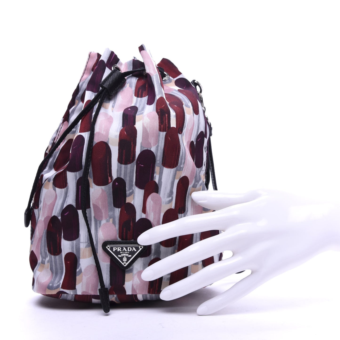 Tessuto Nylon Saffiano Lipstick Print Bucket Wristlet Rosso