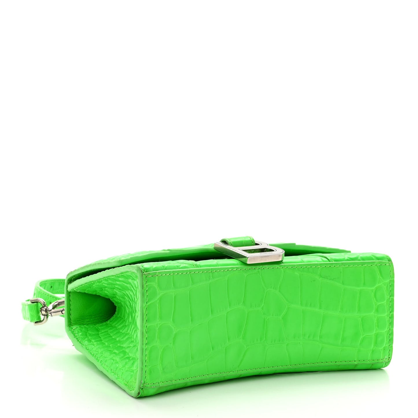 Shiny Calfskin Crocodile Embossed Hourglass Top Handle Bag XS Fluo Green