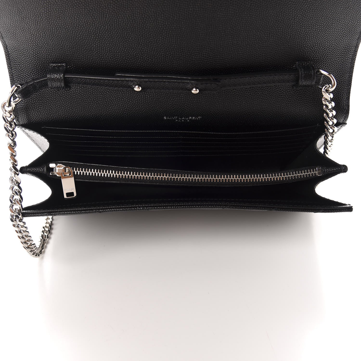 Saint Laurent Grain De Poudre Matelasse Chevron Monogram Chain Wallet Black 5 of 12