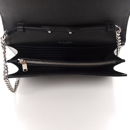 Saint Laurent Grain De Poudre Matelasse Chevron Monogram Chain Wallet Black 5 of 12