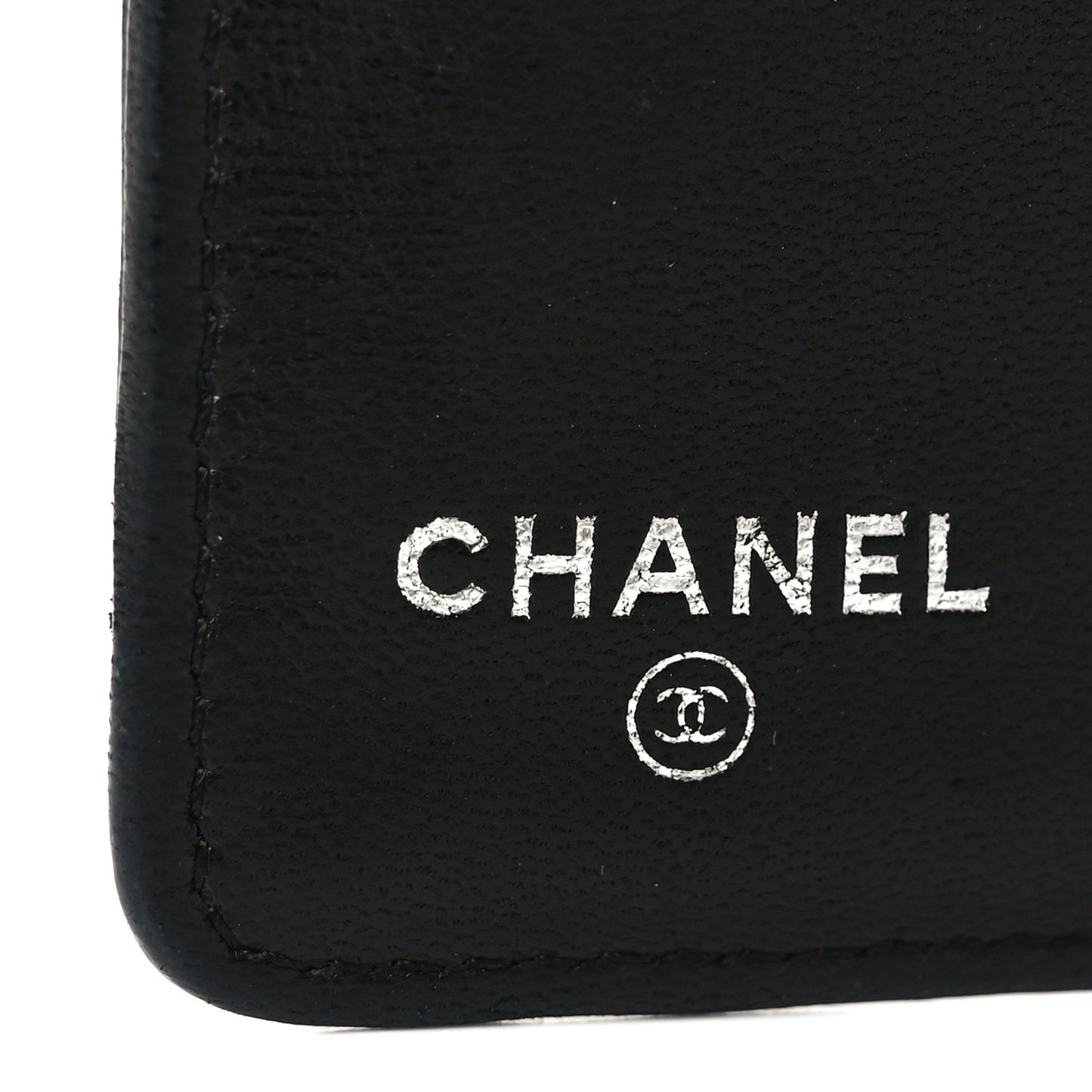 Lambskin Camellia Embossed Yen Wallet Black