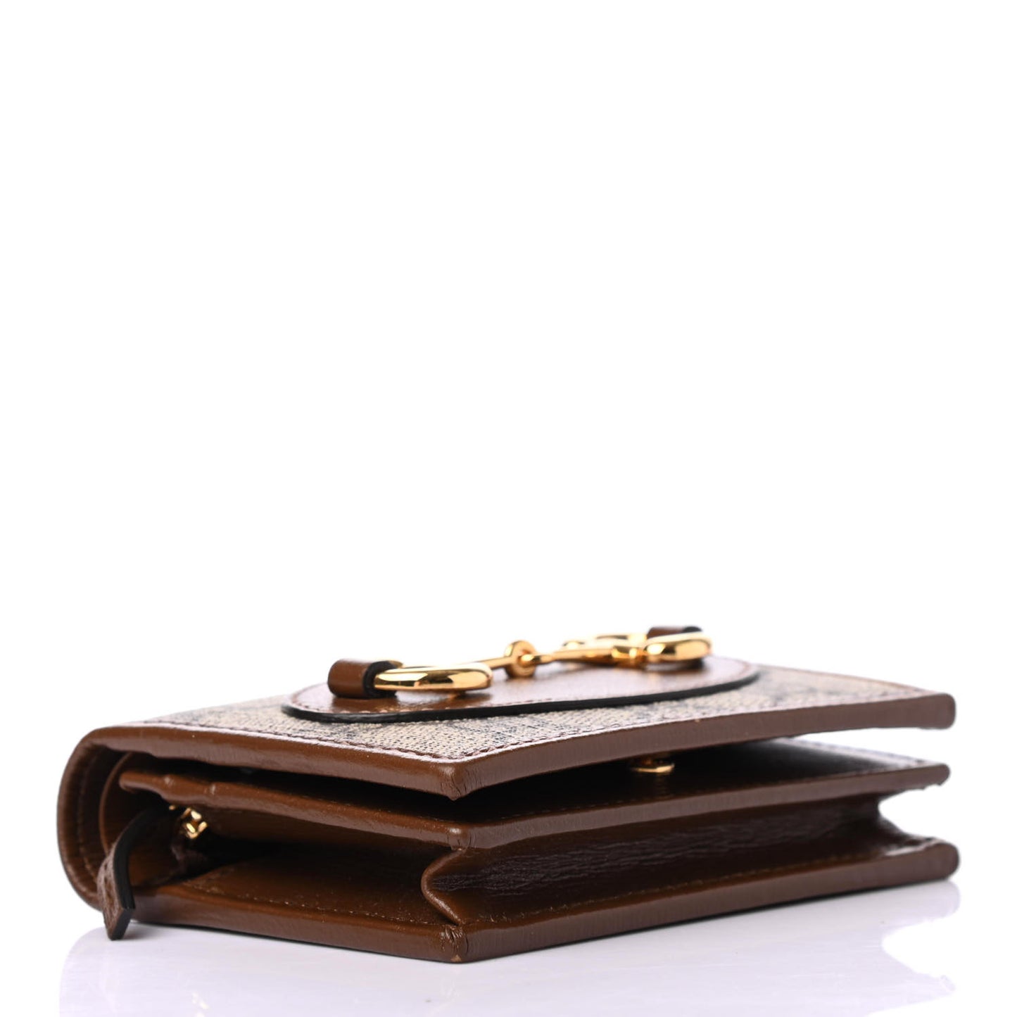 GG Supreme Monogram Horsebit 1955 Card Case Wallet Beige Ebony Brown Sugar