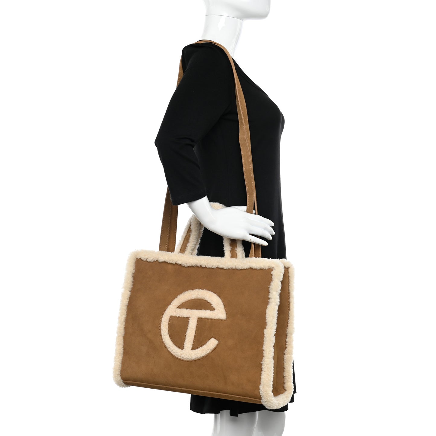 X UGG Suede Shearling Medium Shopping Bag Chestnut