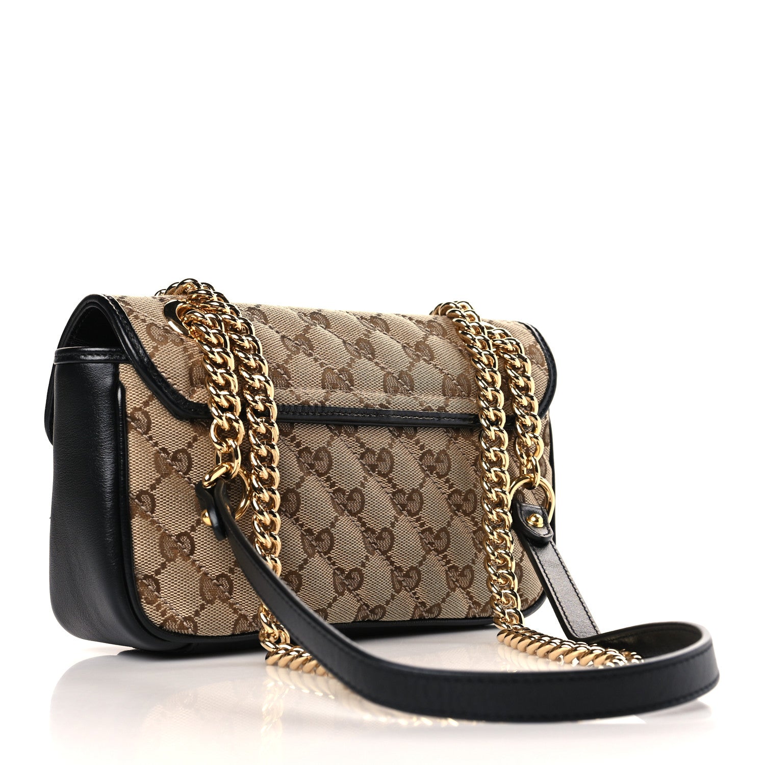 Gucci Monogram Matelasse Diagonal Mini GG Marmont Shoulder Bag Beige Black 3 of 9