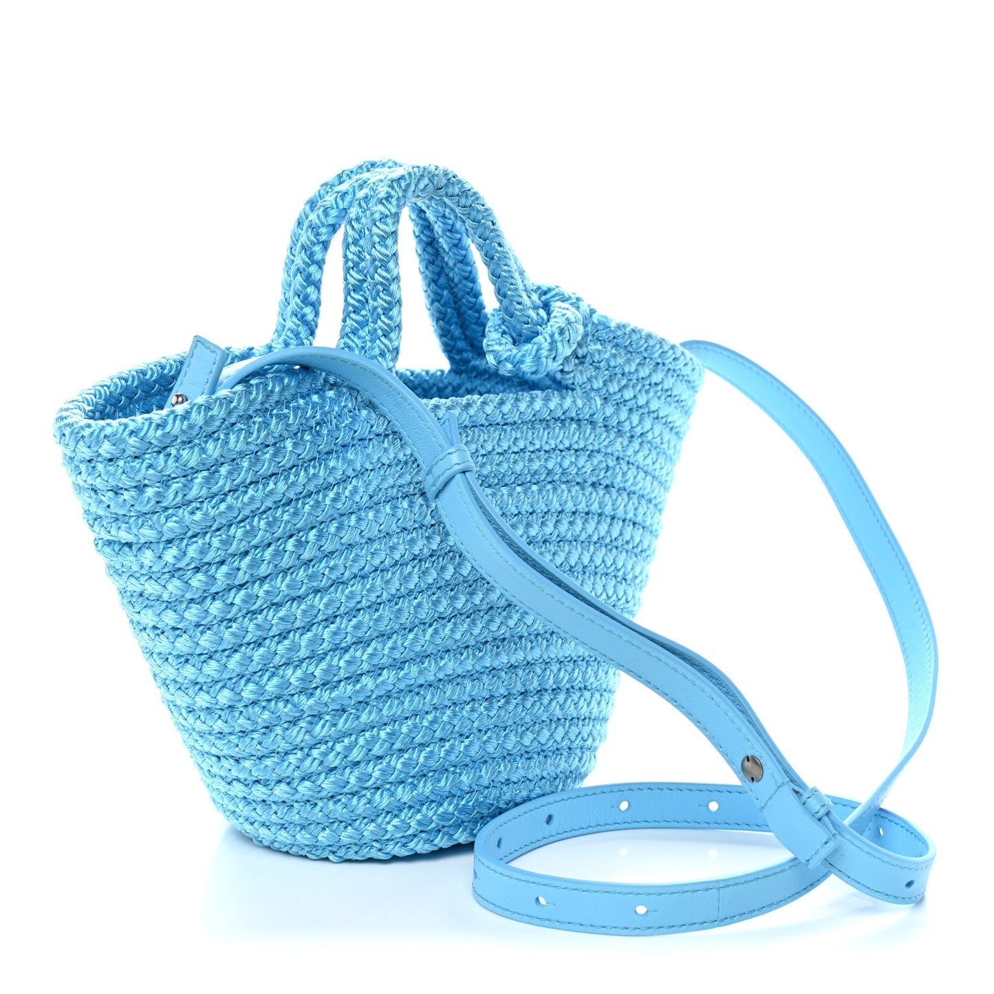 Nylon Lambskin Woven Mini Ibiza Basket With Strap Azur White