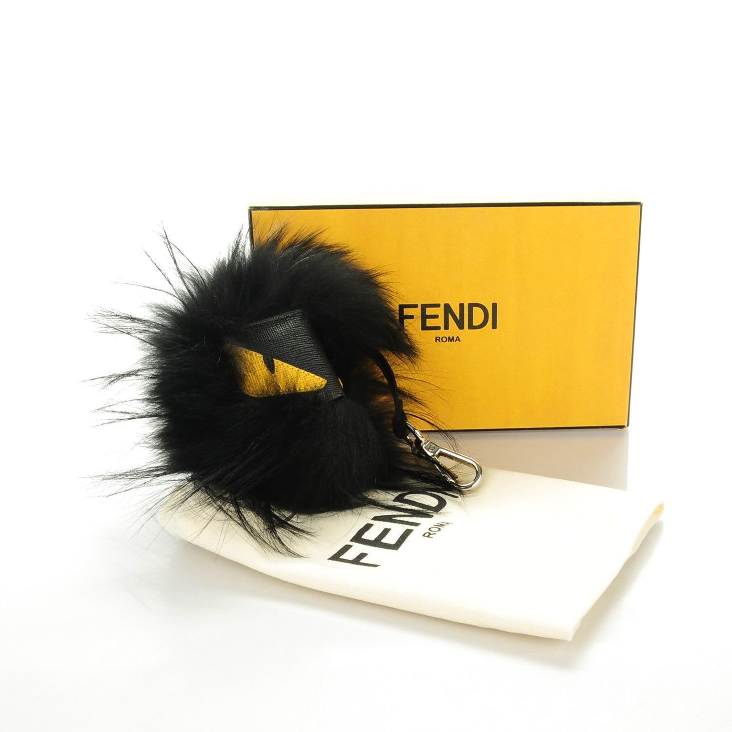 Fendi Vitello Elite Fox Fur Fusto Monster Bag Bug Charm Black Yellow 4 of 4