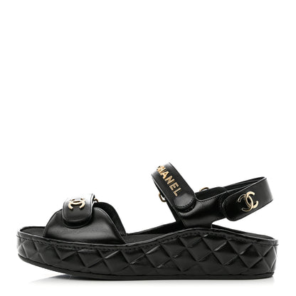 Chanel Shiny Calfskin Logo Platform Sandals 39 Black 1 of 14
