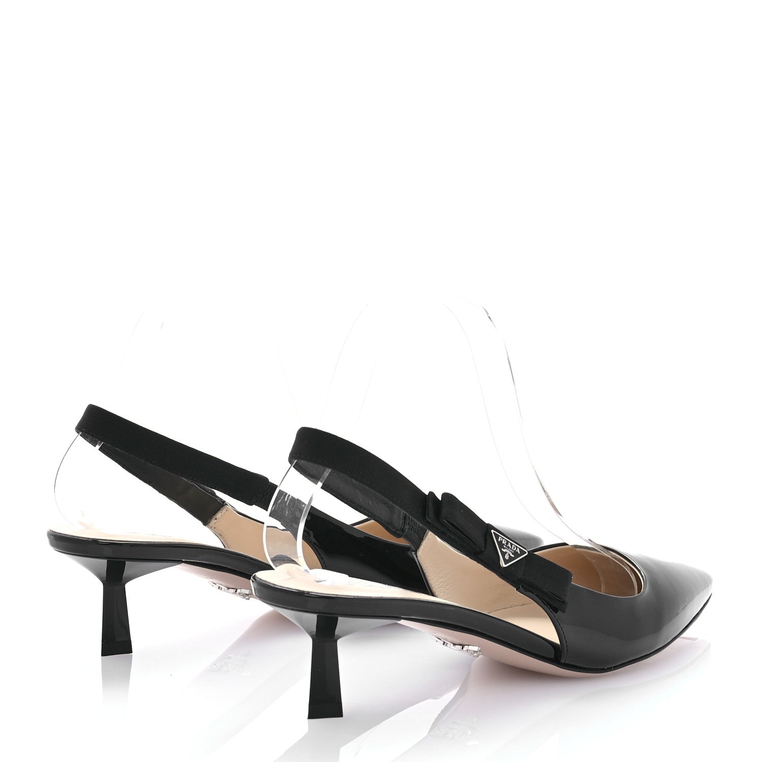 Prada Patent Logo Slingback Pumps 39.5 Black 4 of 8