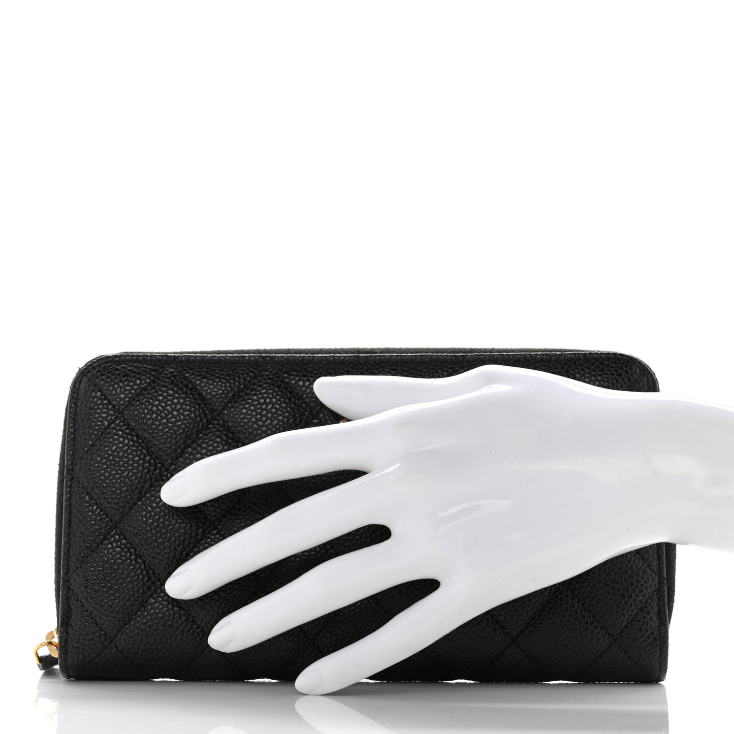 Caviar Quilted Large Gusset Zip Around Wallet Black