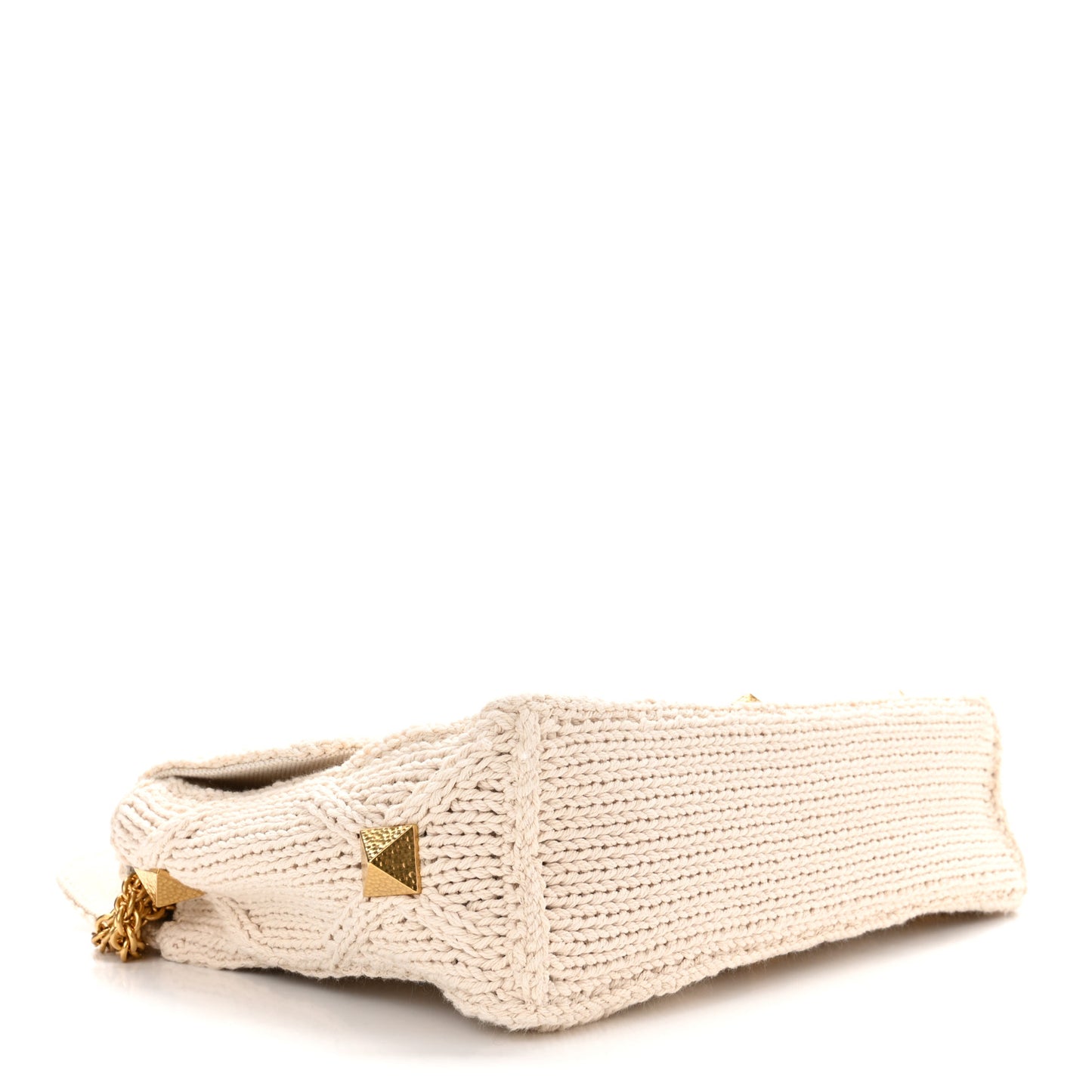 Knit Large Roman Stud Shoulder Bag Ecru
