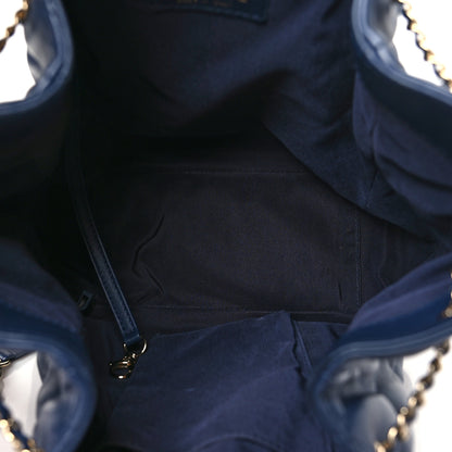 Chanel Lambskin Quilted Chain Drawstring Bag Navy Blue 5 of 10
