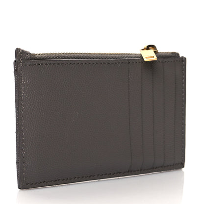Saint Laurent Grain De Poudre Matelasse Chevron Monogram Fragments Zippered Card Case Fog 3 of 8