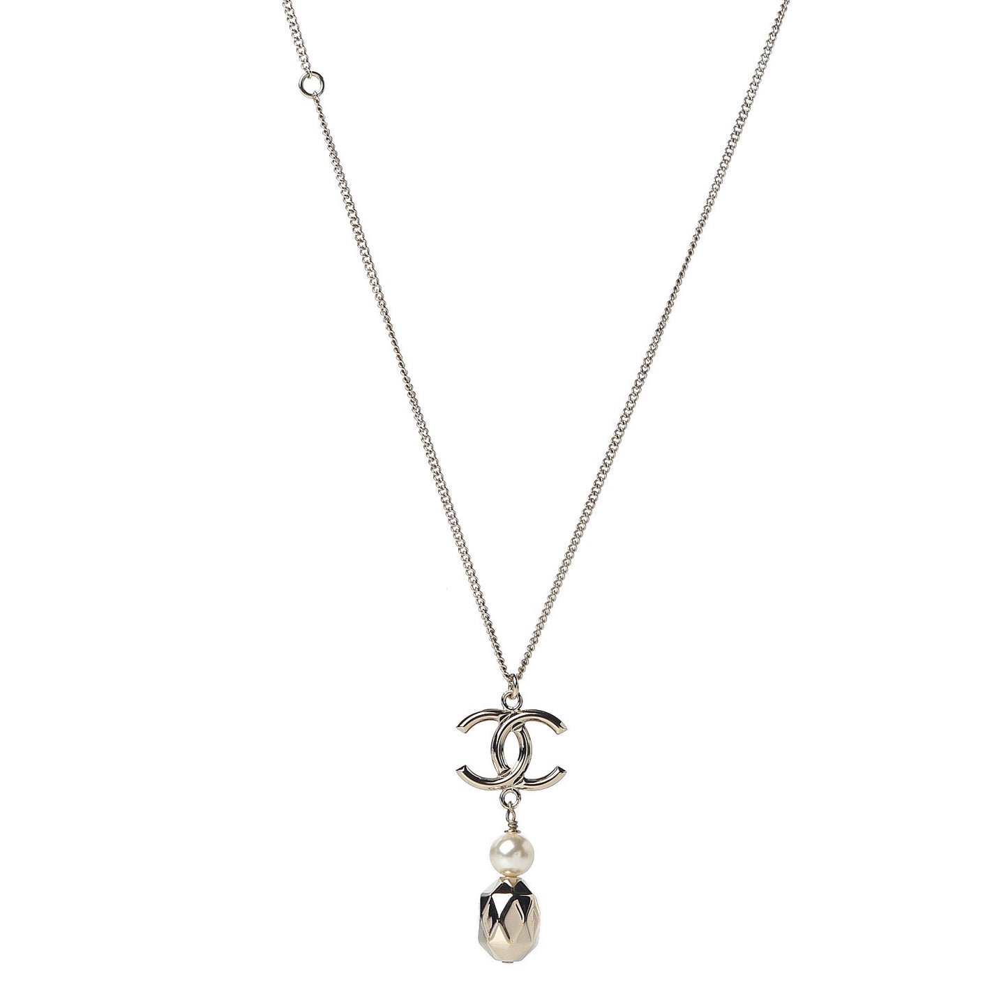 Pearl CC Drop Necklace Gold