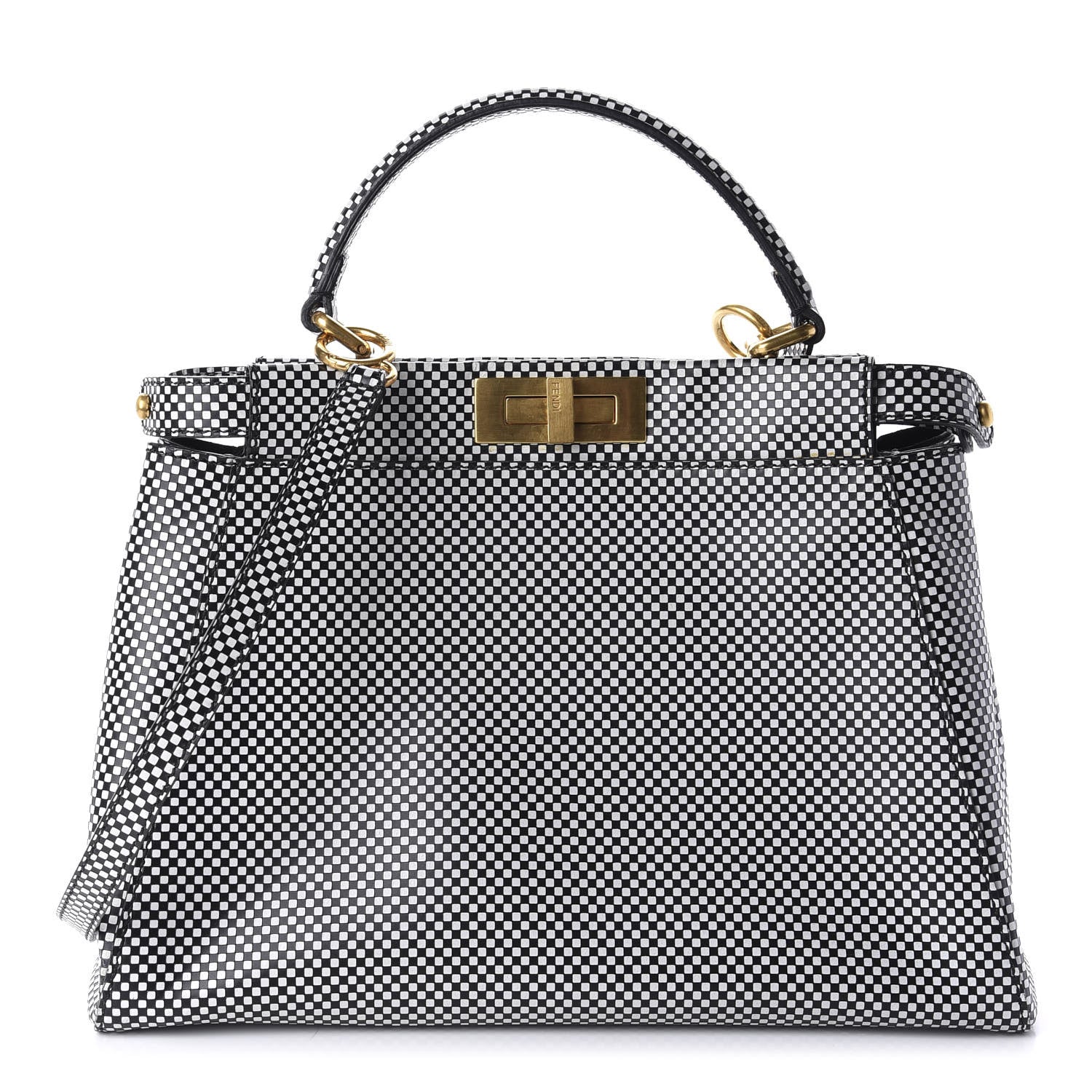 Fendi Pequin Checkered Medium Peekaboo Iconic Satchel Black White 1 of 12