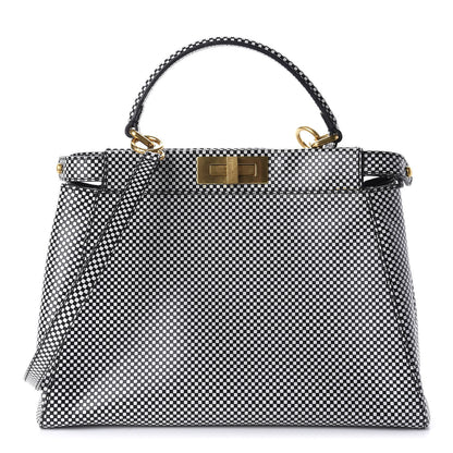 Fendi Pequin Checkered Medium Peekaboo Iconic Satchel Black White 1 of 12