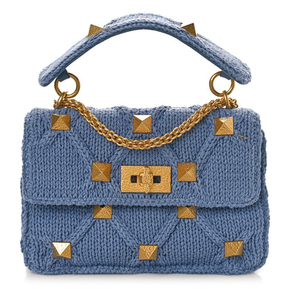 Valentino Garavani Knit Medium Roman Stud Shoulder Bag Niagara 1 of 10