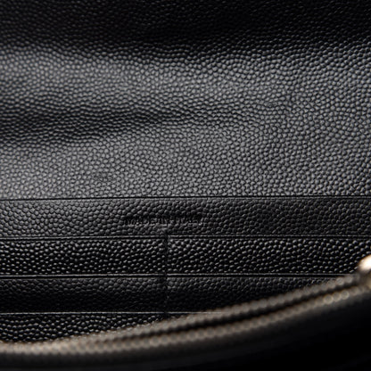 Saint Laurent Grain De Poudre Matelasse Chevron Monogram Flap Wallet Black 7 of 7