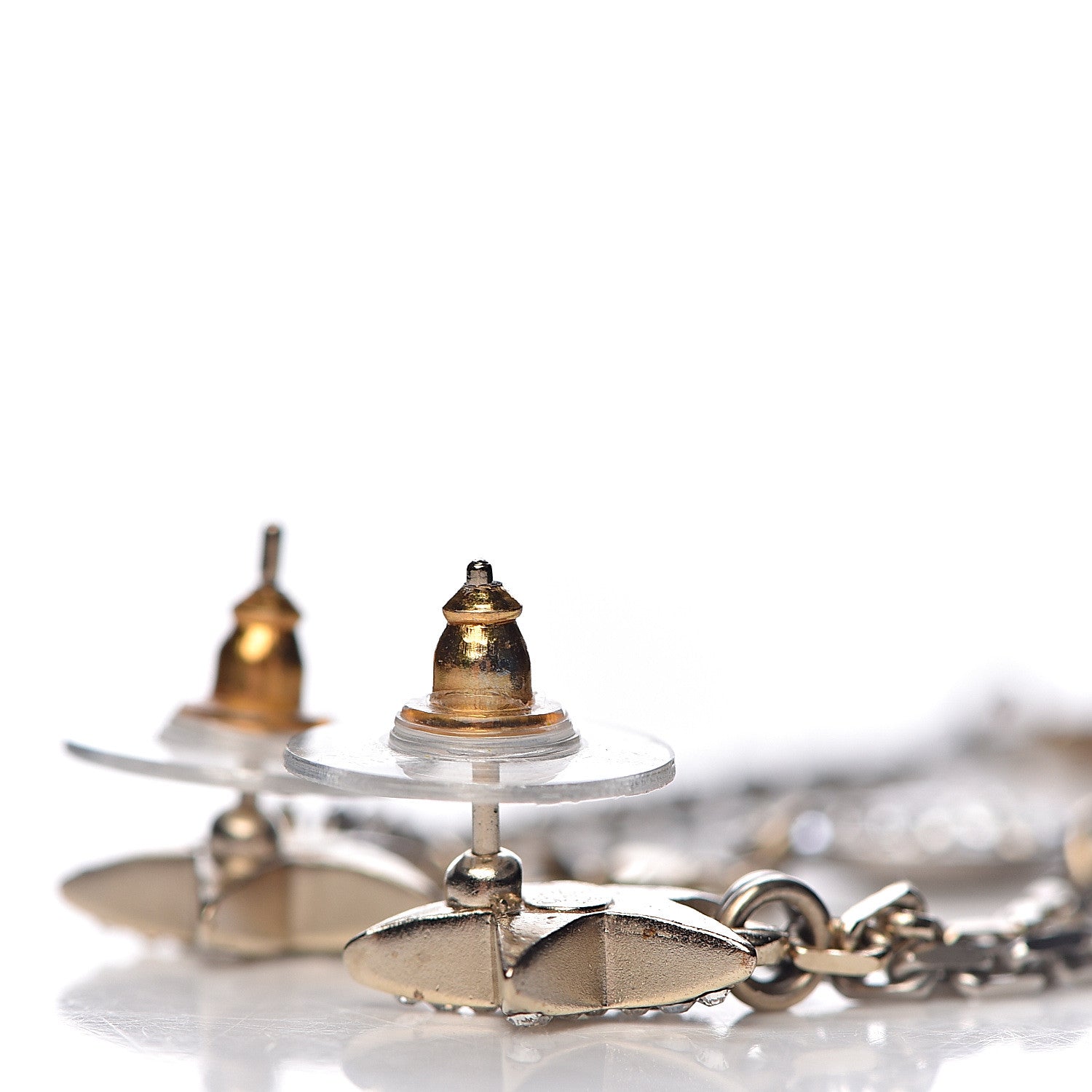 Chanel Crystal CC Star Moon Dangle Earrings Silver Gold 3 of 5