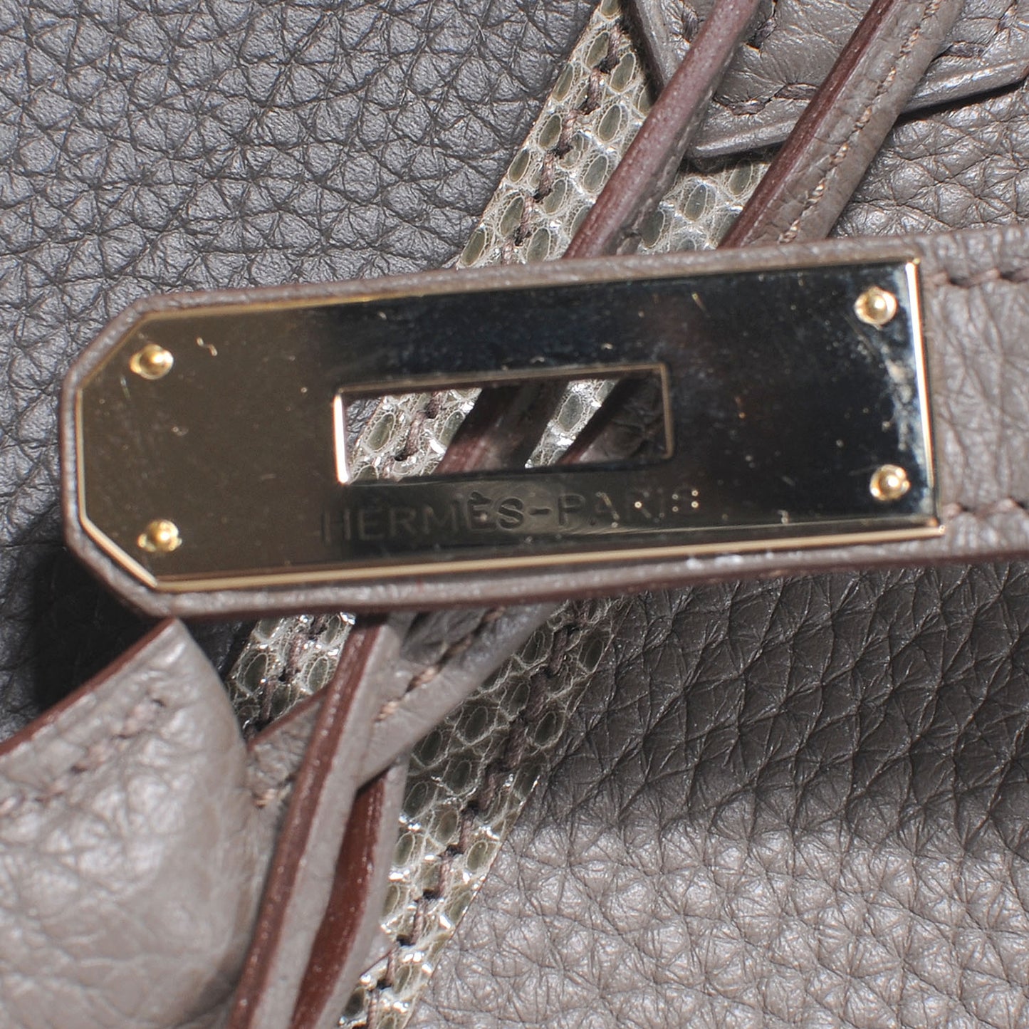 Taurillon Clemence and Lizard Club Birkin 35 Etain
