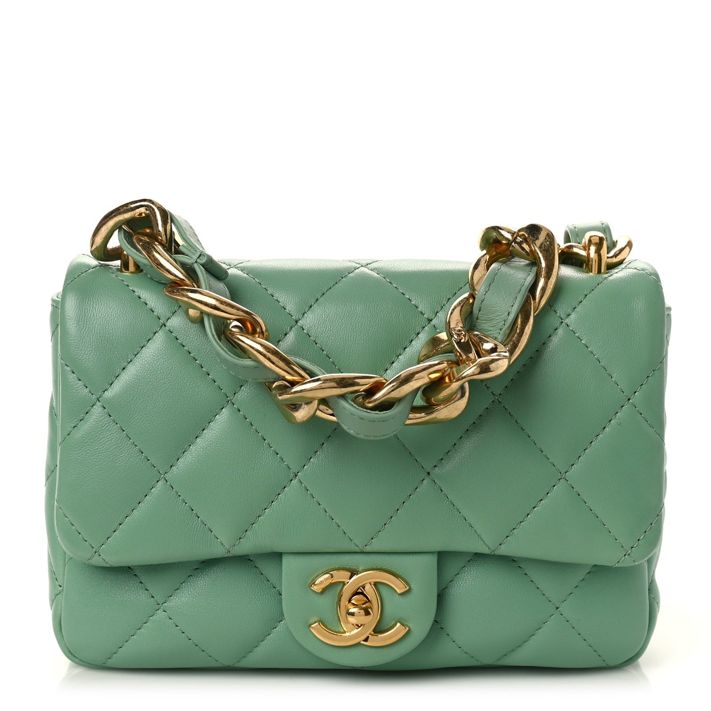 Lambskin Quilted Small Funky Town Flap Light Green