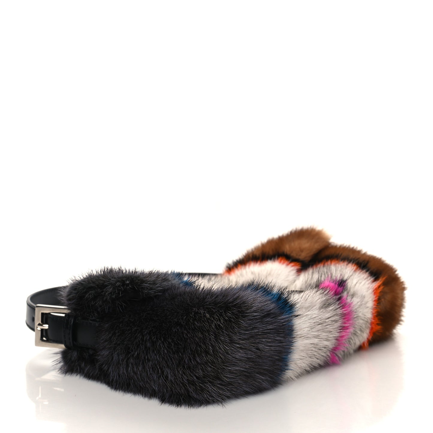 Mink Fur Striped Baguette Natural Multicolor