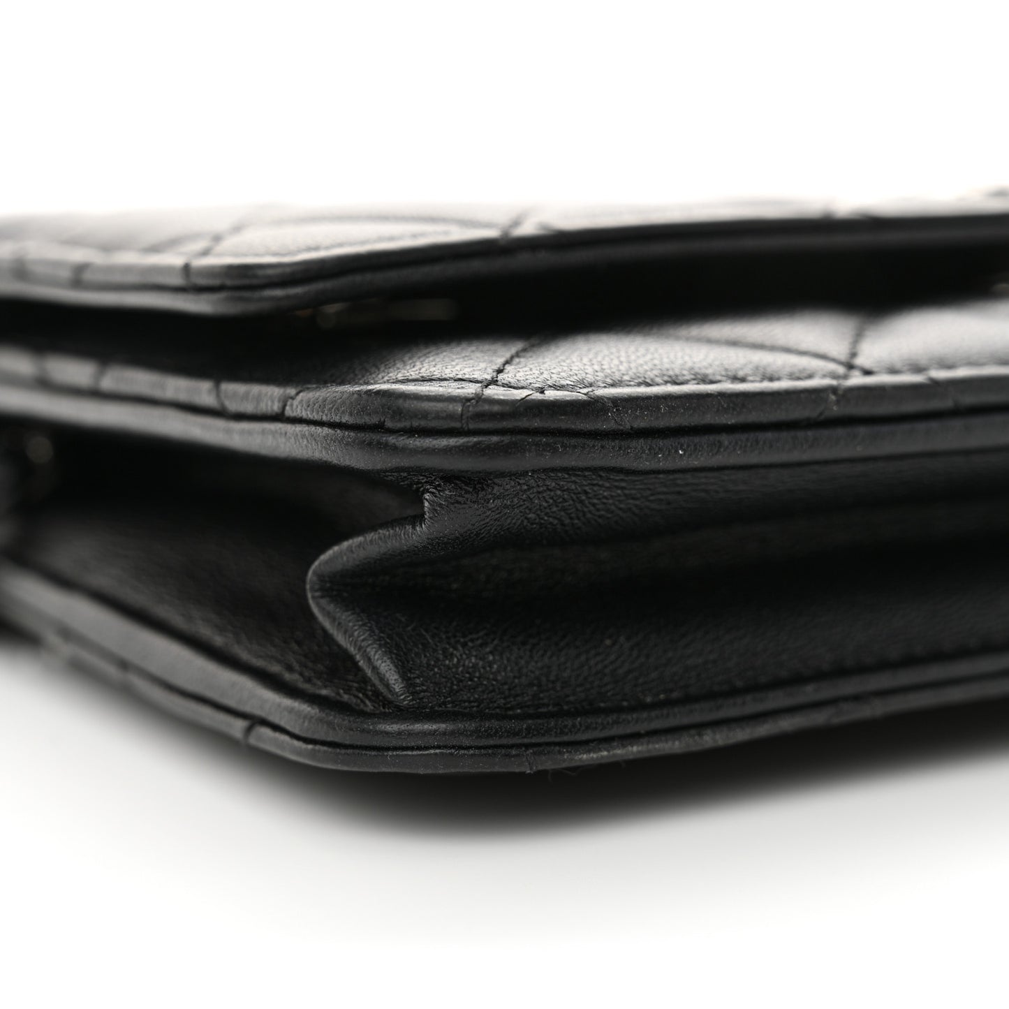 Lambskin Quilted Crystal CC Wallet On Chain WOC Black