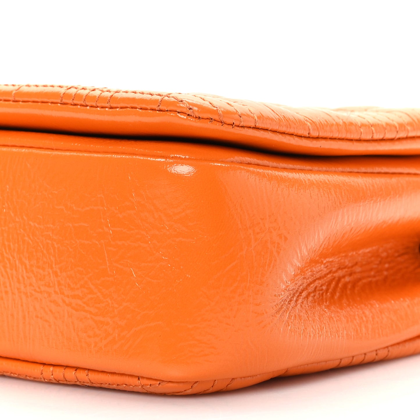 Patent Quilted Resin Chain Small Lola Bag Deep Orange
