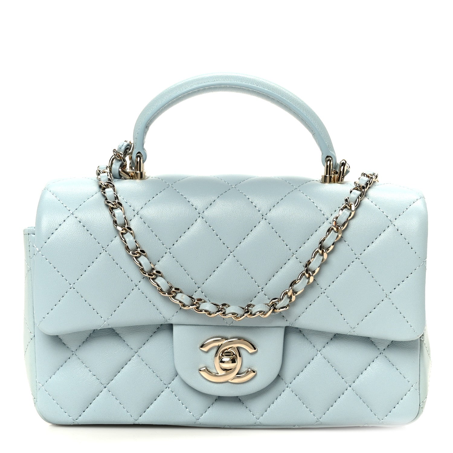 Chanel Lambskin Quilted Mini Top Handle Rectangular Flap Light Blue 1 of 12