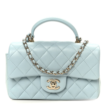 Chanel Lambskin Quilted Mini Top Handle Rectangular Flap Light Blue 1 of 12