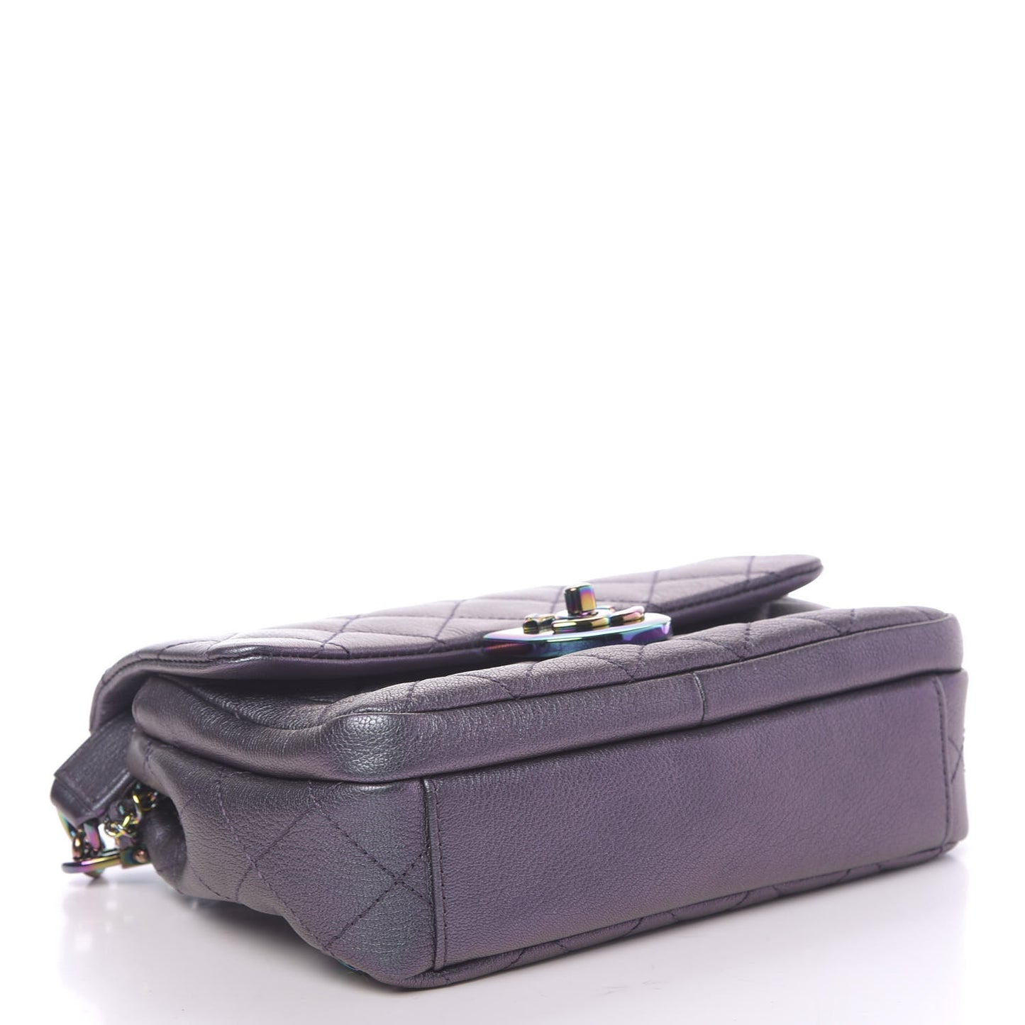 Iridescent Goatskin Quilted Small Double Carry Waist Chain Flap Purple