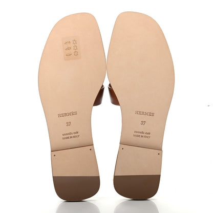 Hermes Box Calfskin Oran Sandals 37 Gold 5 of 8