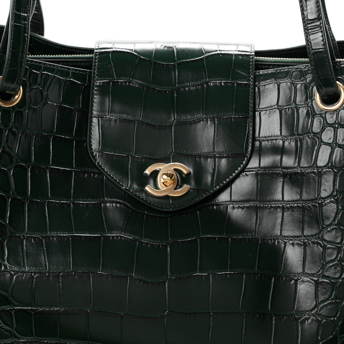 Calfskin Crocodile Embossed Large Shopping Bag Dark Green