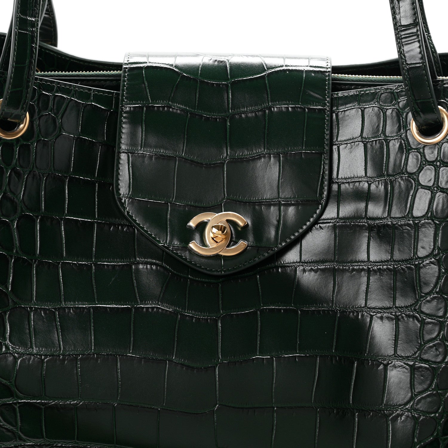 Chanel Calfskin Crocodile Embossed Large Shopping Bag Dark Green 8 of 10