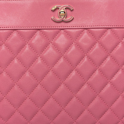 Chanel Sheepskin Quilted Large Vintage Mademoiselle Cosmetic Case Dark Pink 8 of 11