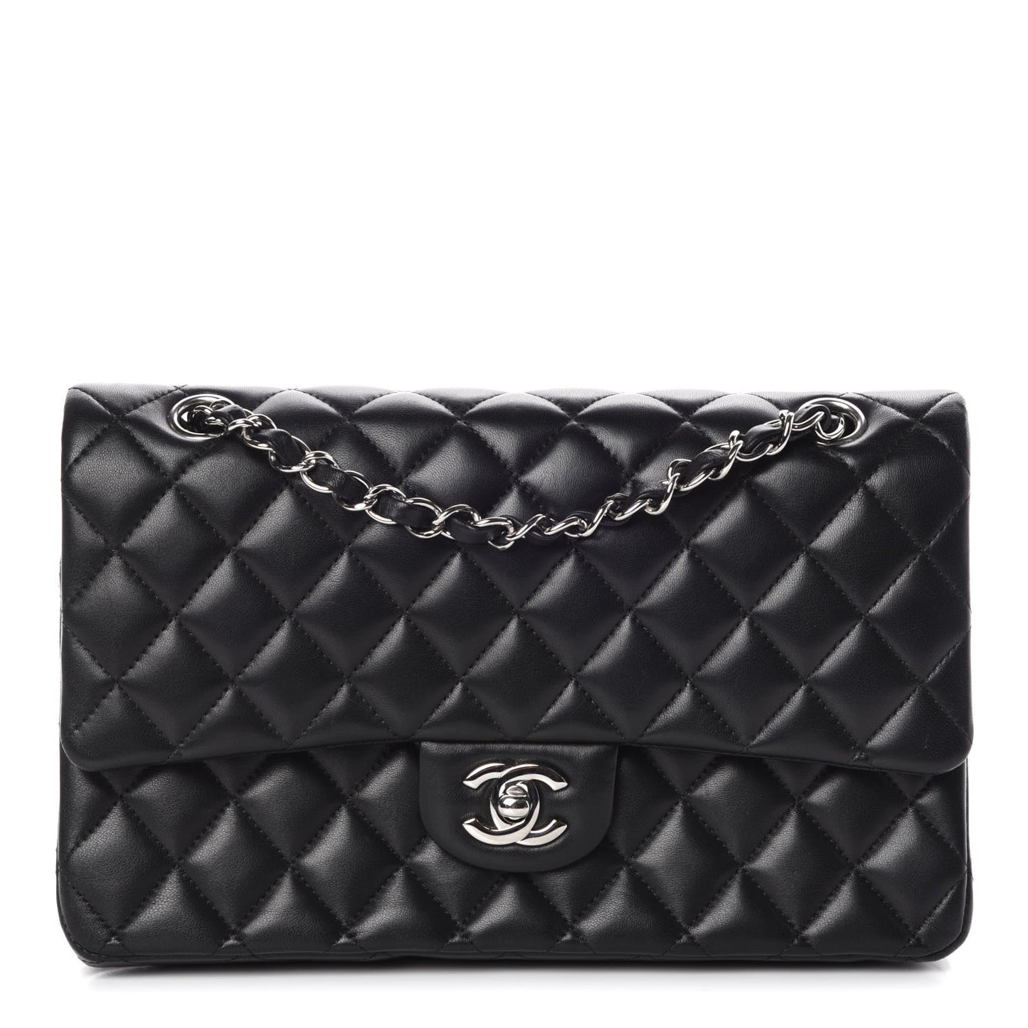 Lambskin Quilted Medium Double Flap Black