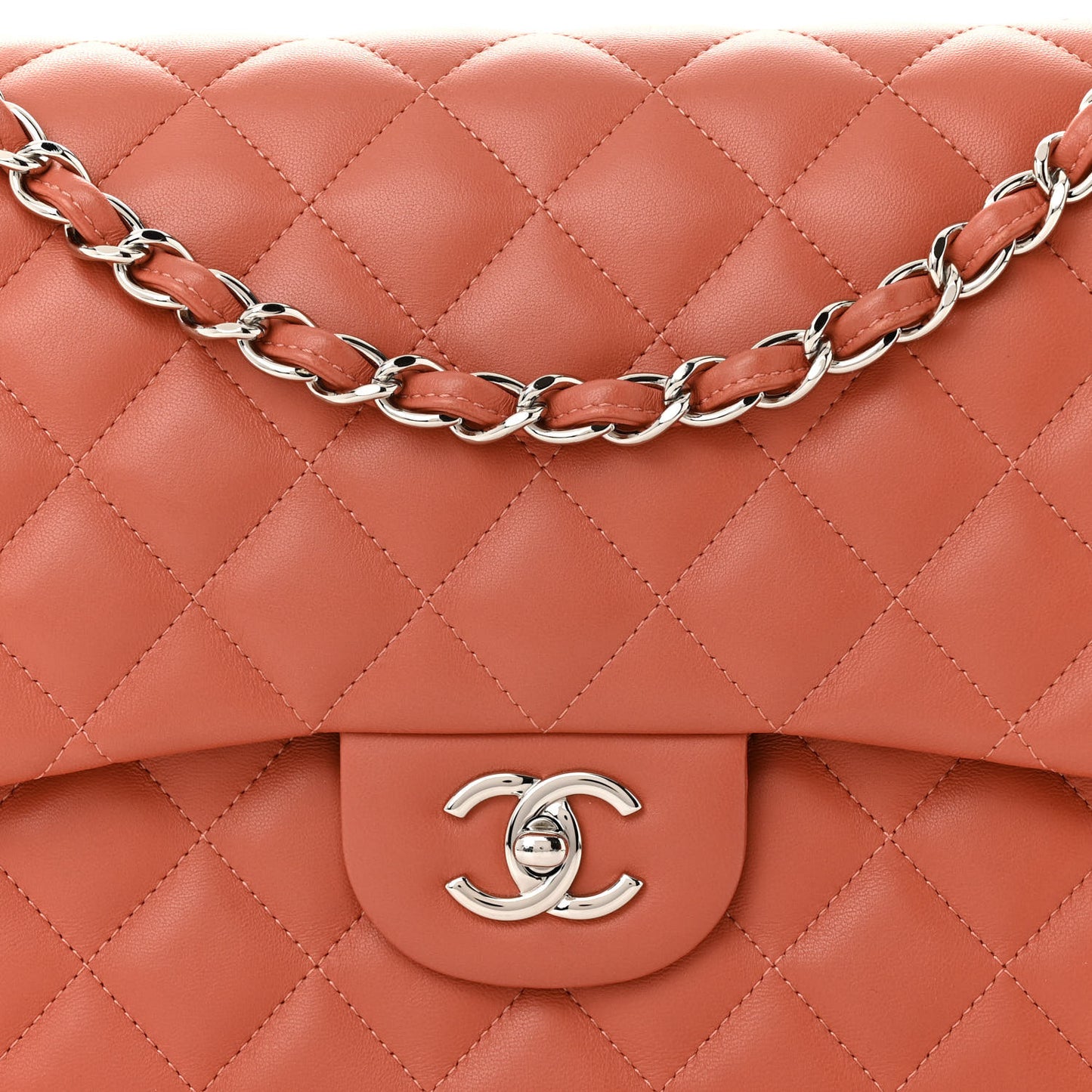 Lambskin Quilted Jumbo Double Flap Orange