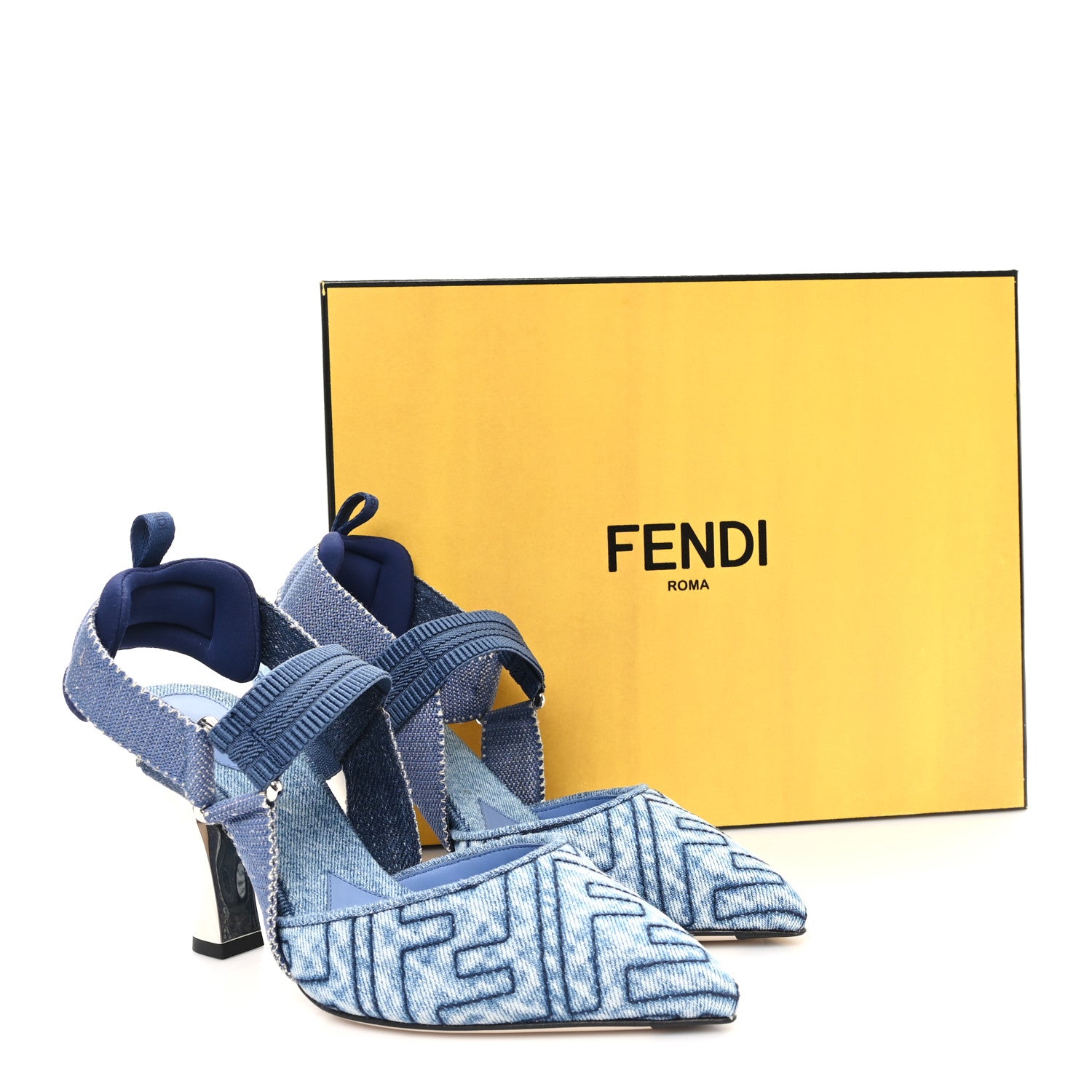 Fendi Fabric Jacquard FF Colibri 85mm Slingback Pumps 36 Blue 10 of 10