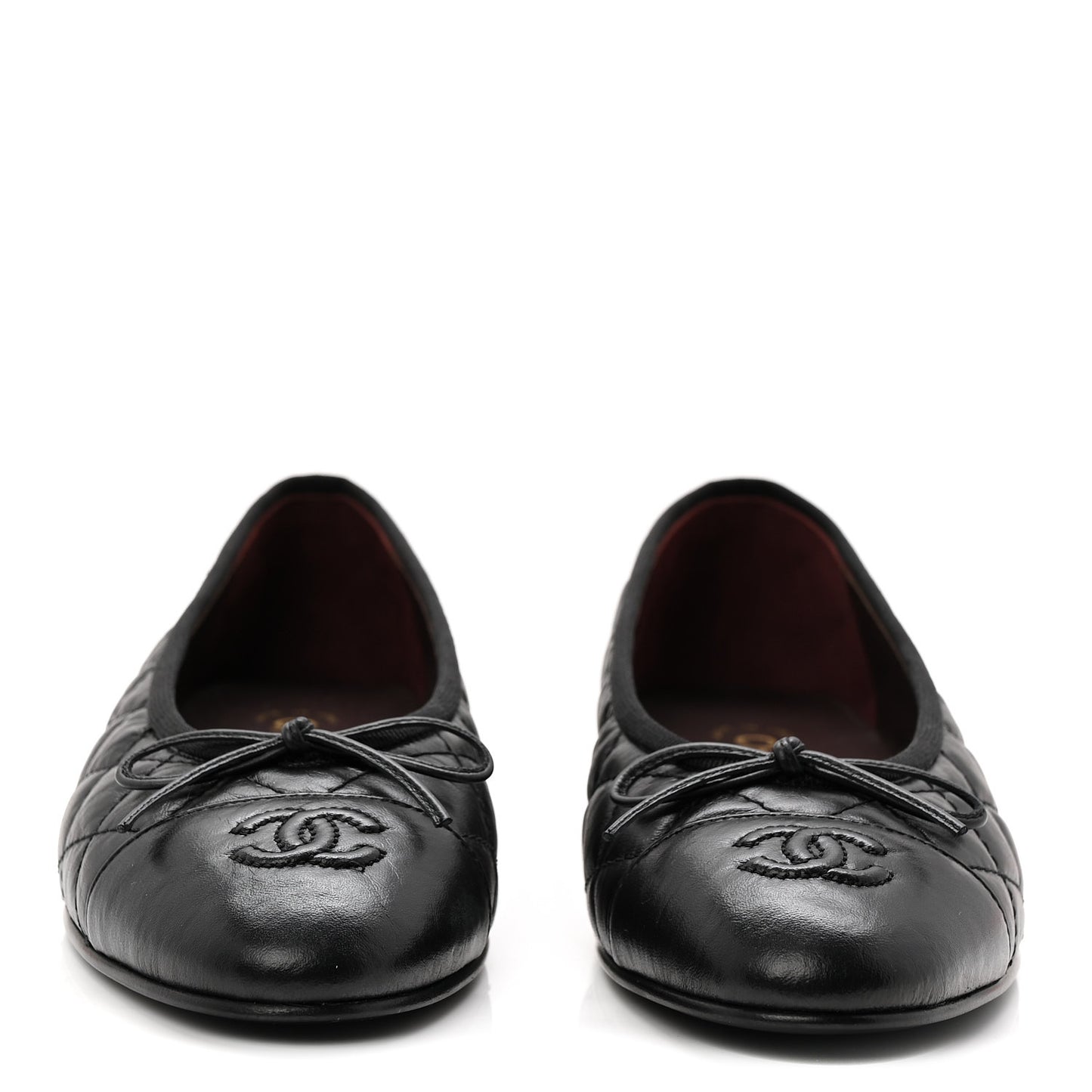 Aged Calfskin Quilted CC Cap Toe Ballerina Flats 37 Black