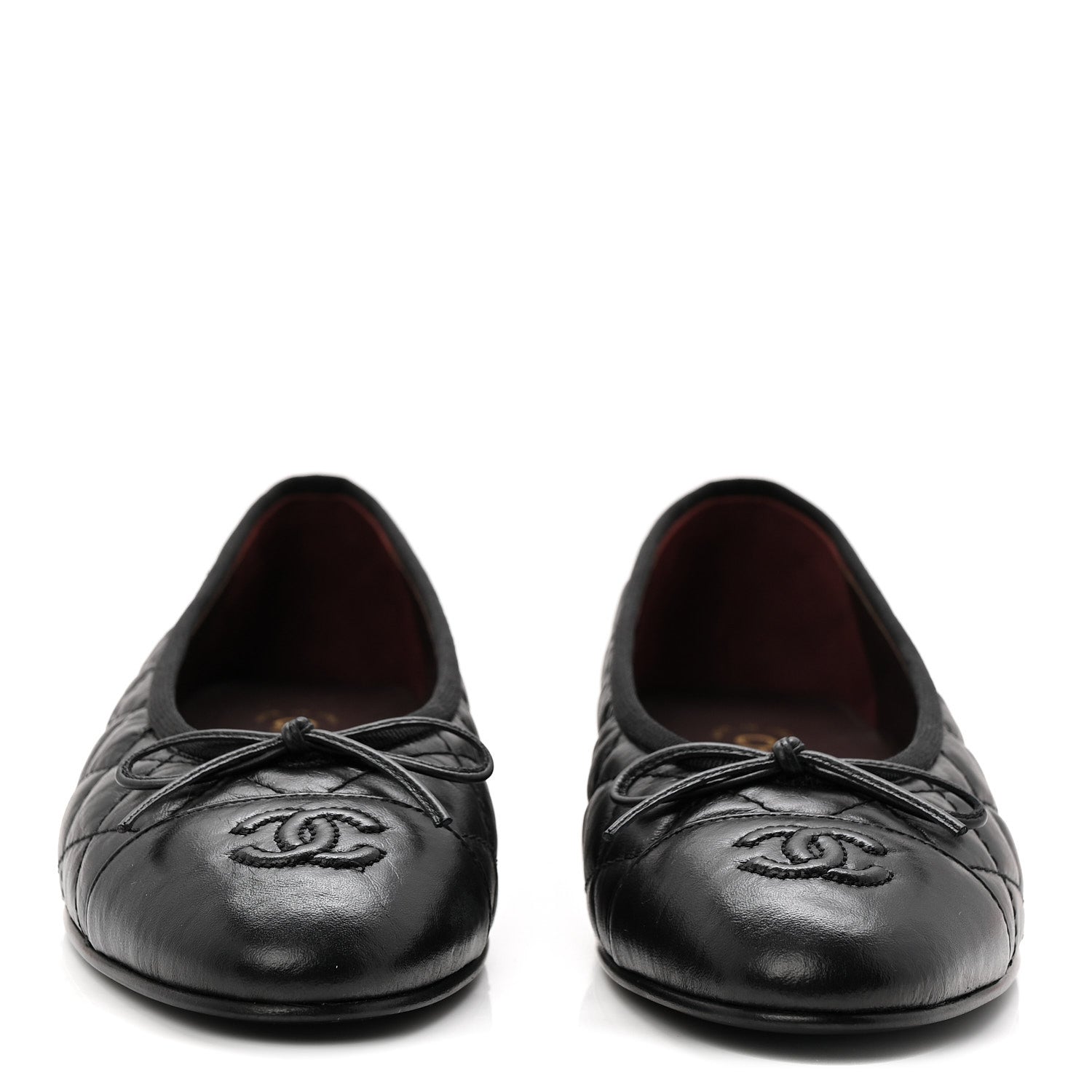Chanel Aged Calfskin Quilted CC Cap Toe Ballerina Flats 37 Black 3 of 10