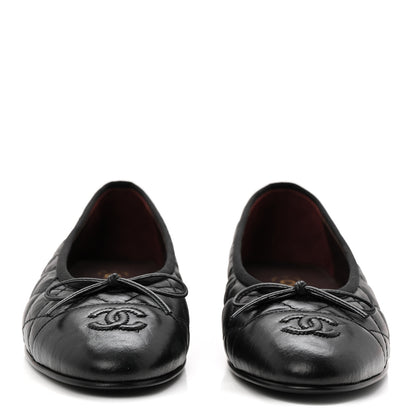 Chanel Aged Calfskin Quilted CC Cap Toe Ballerina Flats 37 Black 3 of 10
