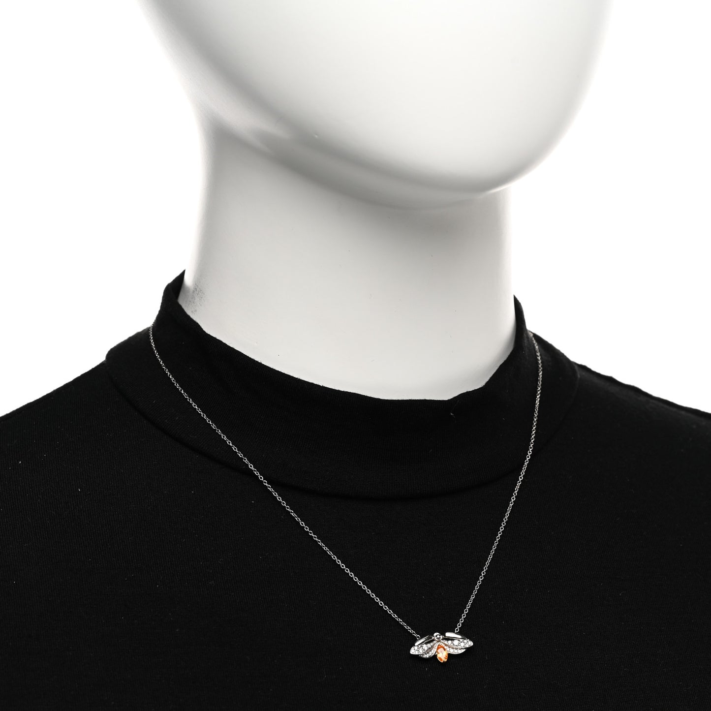 Platinum 18K Yellow Gold Diamond Spessartine Paper Flowers Firefly Pendant Necklace
