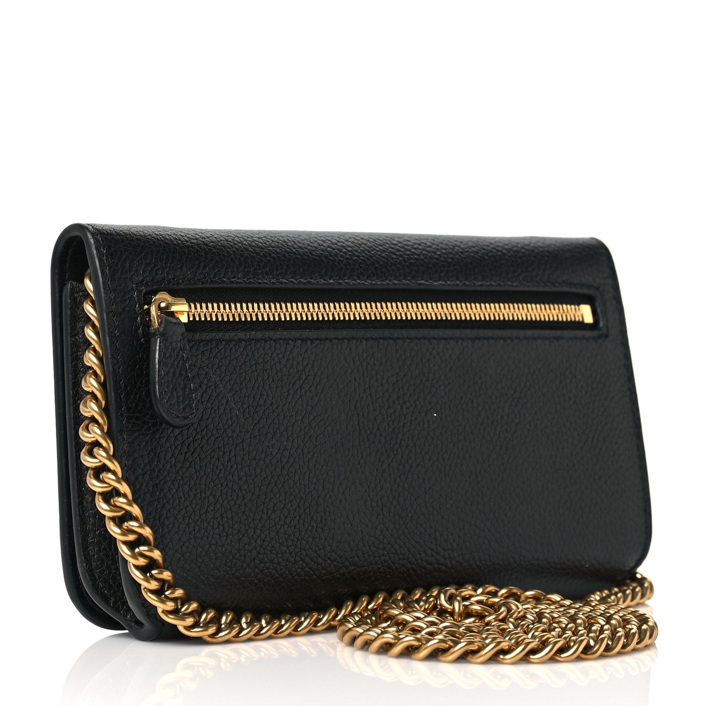 Grained Calfskin Logo Cash Phone Holder Wallet On Chain Black White