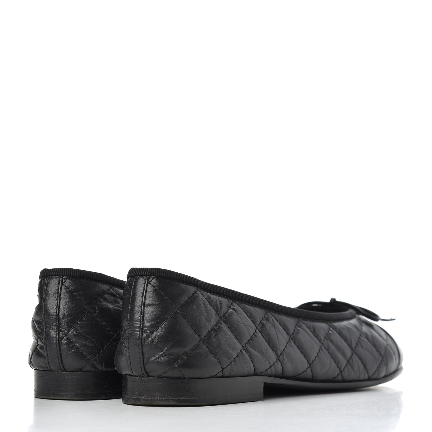 Aged Calfskin Quilted CC Cap Toe Ballerina Flats 38 Black